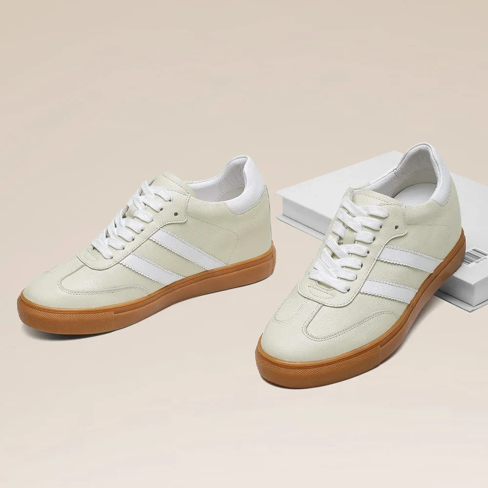 5 CM/1.95 Inches CMR CHAMARIPA Off White Leather Casual Elevator Sneakers For Women