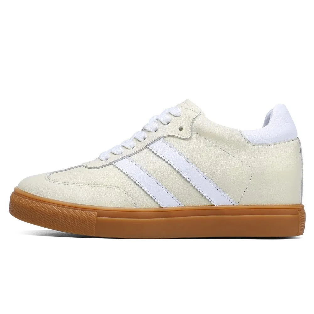 5 CM/1.95 Inches CMR CHAMARIPA Off White Leather Casual Elevator Sneakers For Women