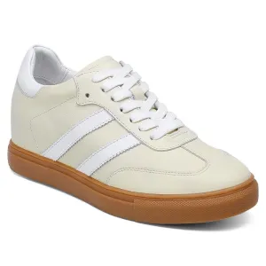 5 CM/1.95 Inches CMR CHAMARIPA Off White Leather Casual Elevator Sneakers For Women