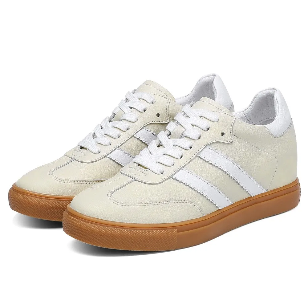 5 CM/1.95 Inches CMR CHAMARIPA Off White Leather Casual Elevator Sneakers For Women