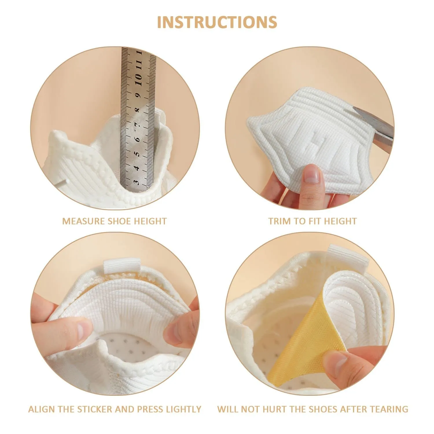 8 pairs of heel pads that fit almost any shoe, for oversized shoes, cotton insole and sponge with self-adhesive (8 pairs mixed)