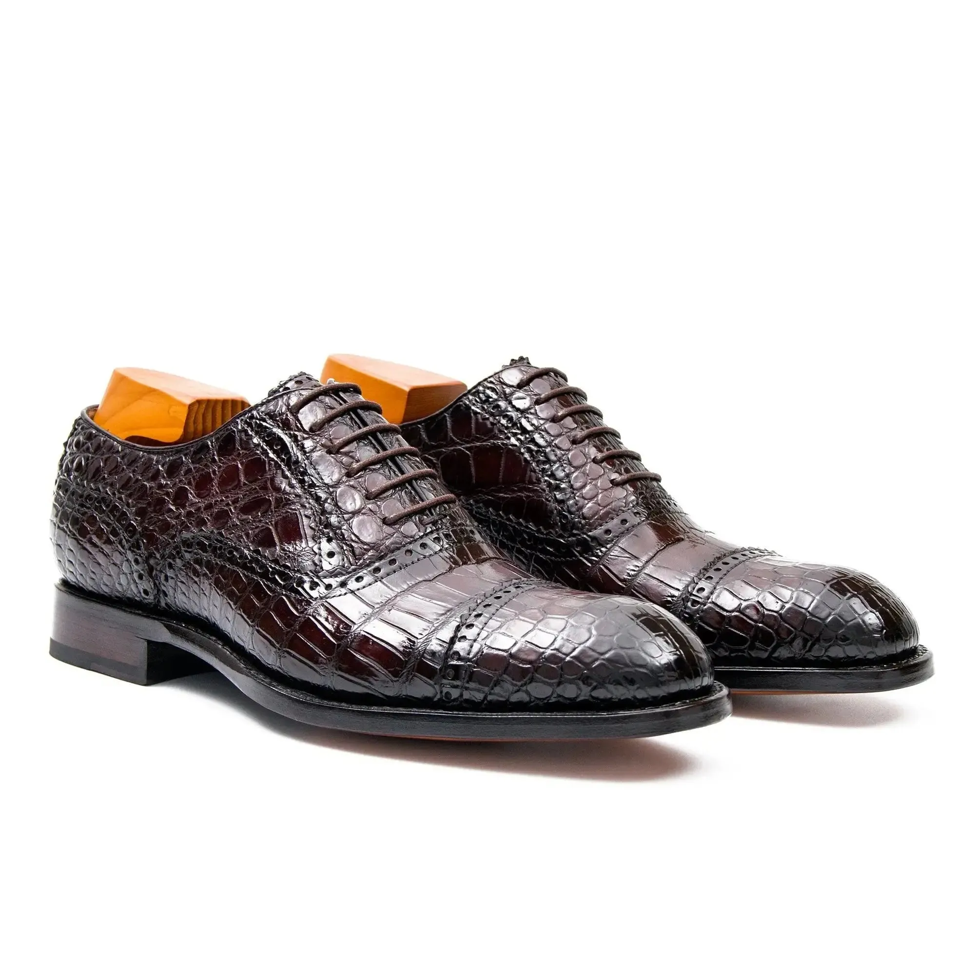 Alligator Skin Oxford Shoes Coffee