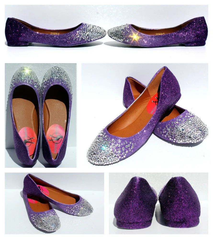 Crystal Ballet Flats: Glitter Ombre Purple