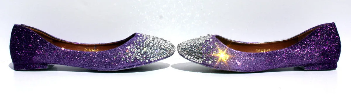 Crystal Ballet Flats: Glitter Ombre Purple