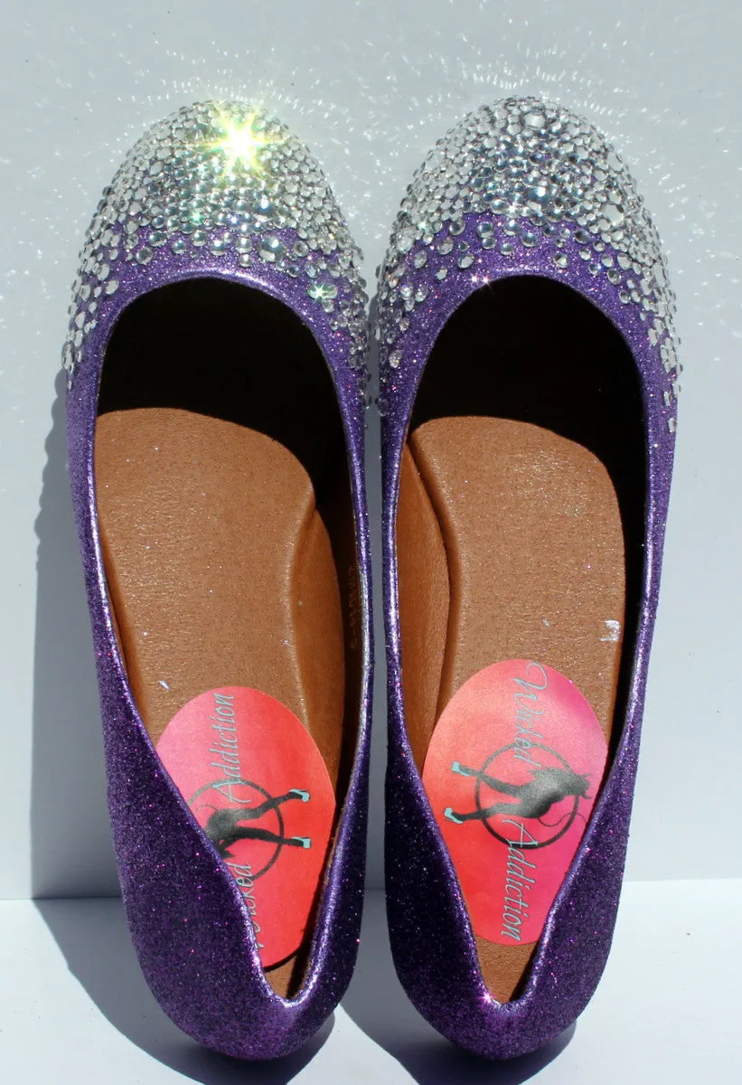 Crystal Ballet Flats: Glitter Ombre Purple