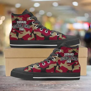 Diehard Florida State Fan Camo Print Canvas High Top Shoes, Garnet