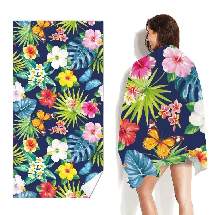 Double-Faced Velvet Quick-Drying Beach Towel Printed Microfiber Beach Swimming Towel, Size: 160 x 80cm(Tropical Flower)