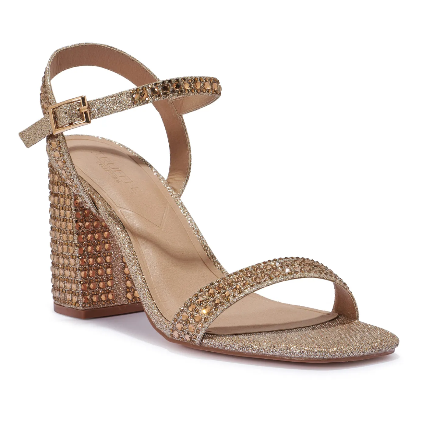 GARLAND70 DIAMANTE SHIMMER BLOCK HEEL SANDAL