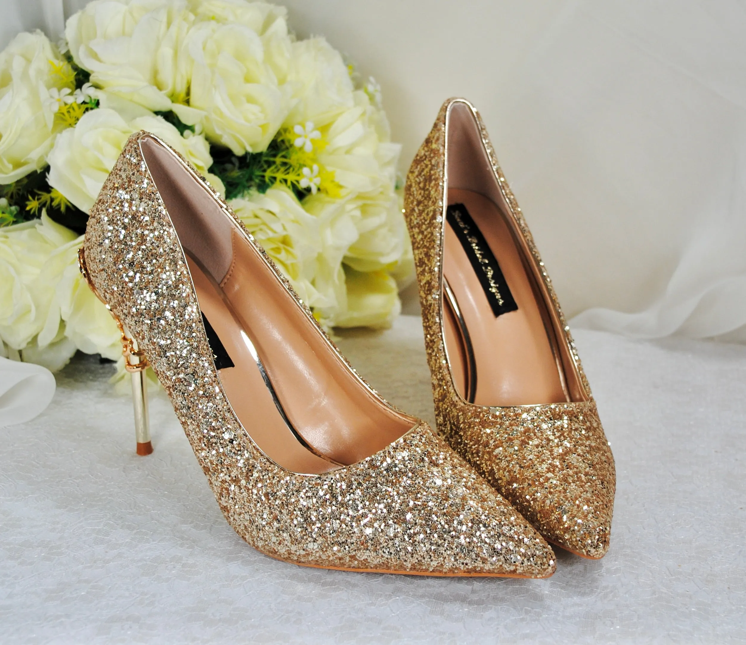 Gold Glitter Vine Heels Size UK4 / US6.5