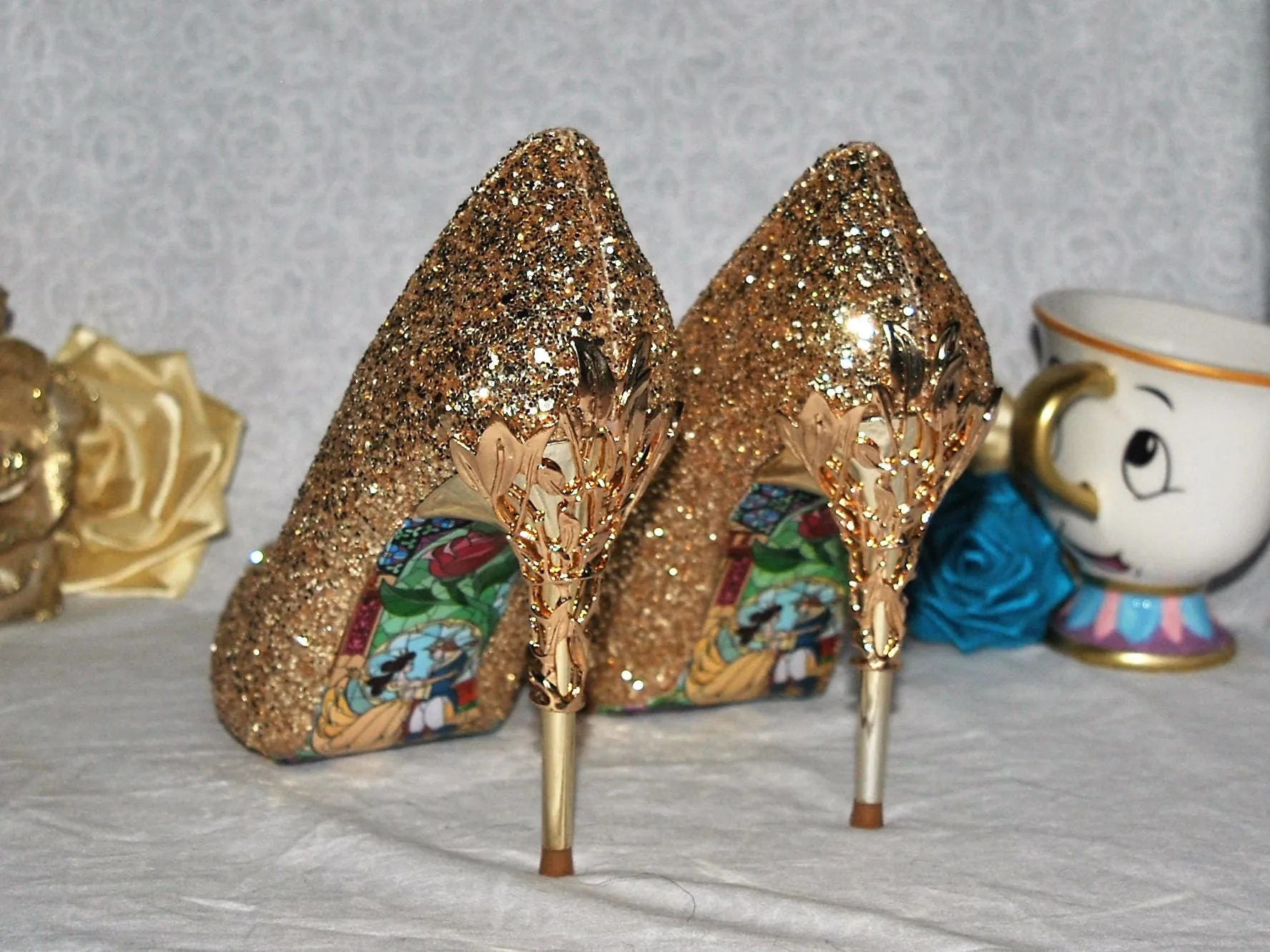 Gold Glitter Vine Heels Size UK4 / US6.5