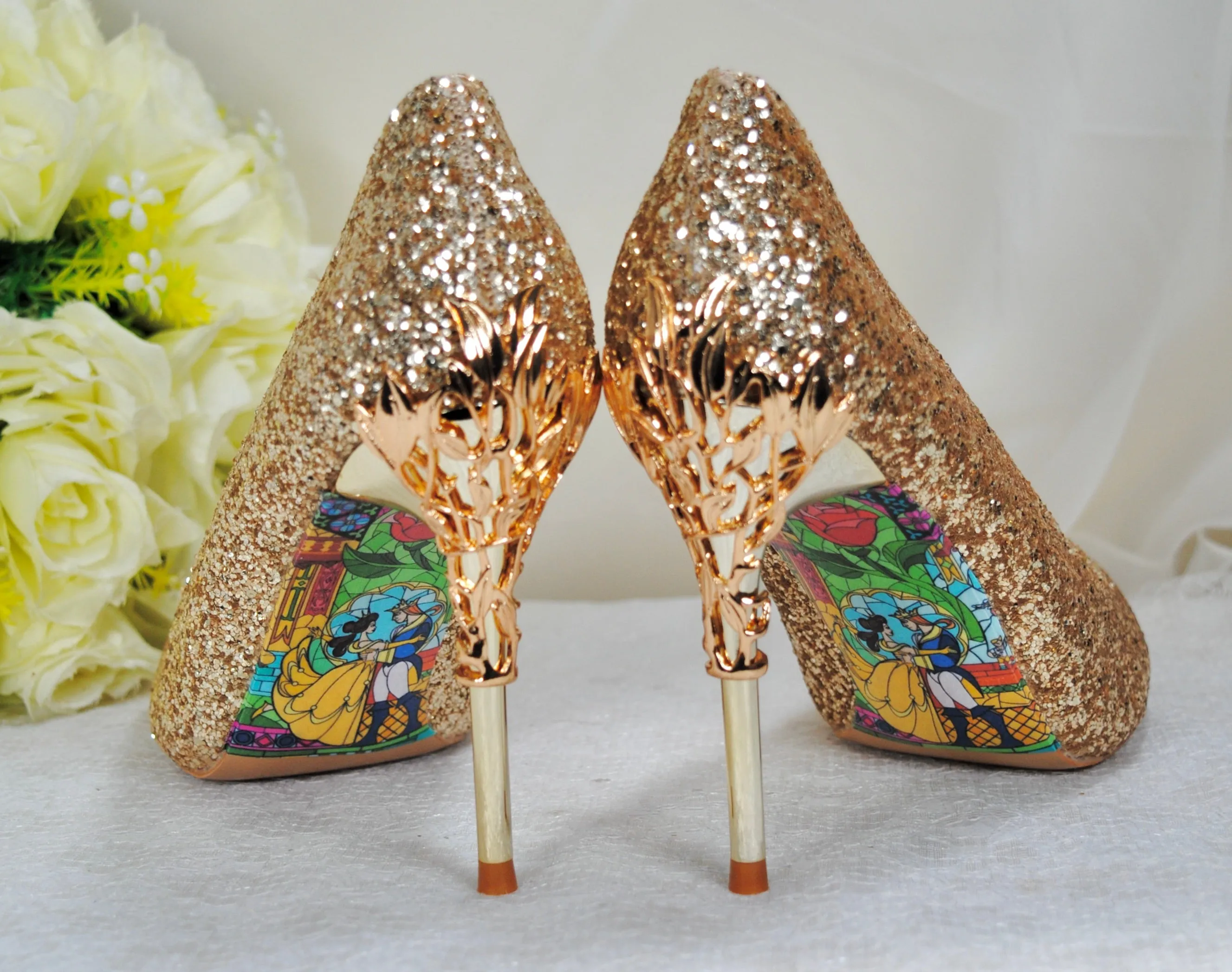 Gold Glitter Vine Heels Size UK4 / US6.5