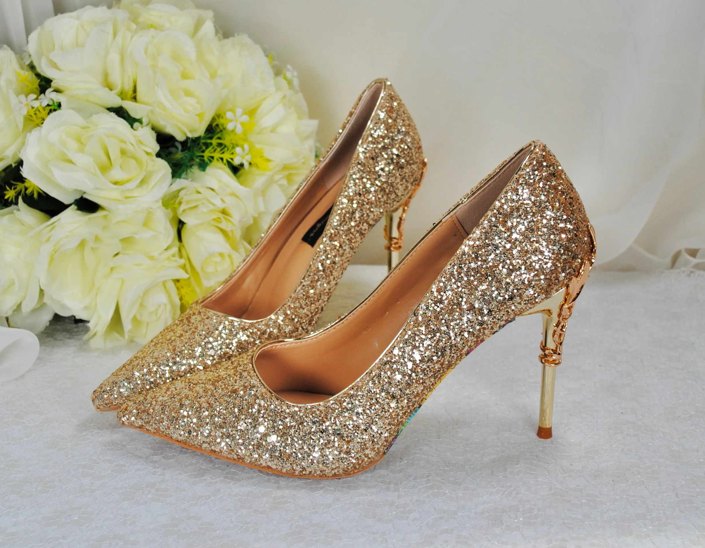 Gold Glitter Vine Heels Size UK4 / US6.5