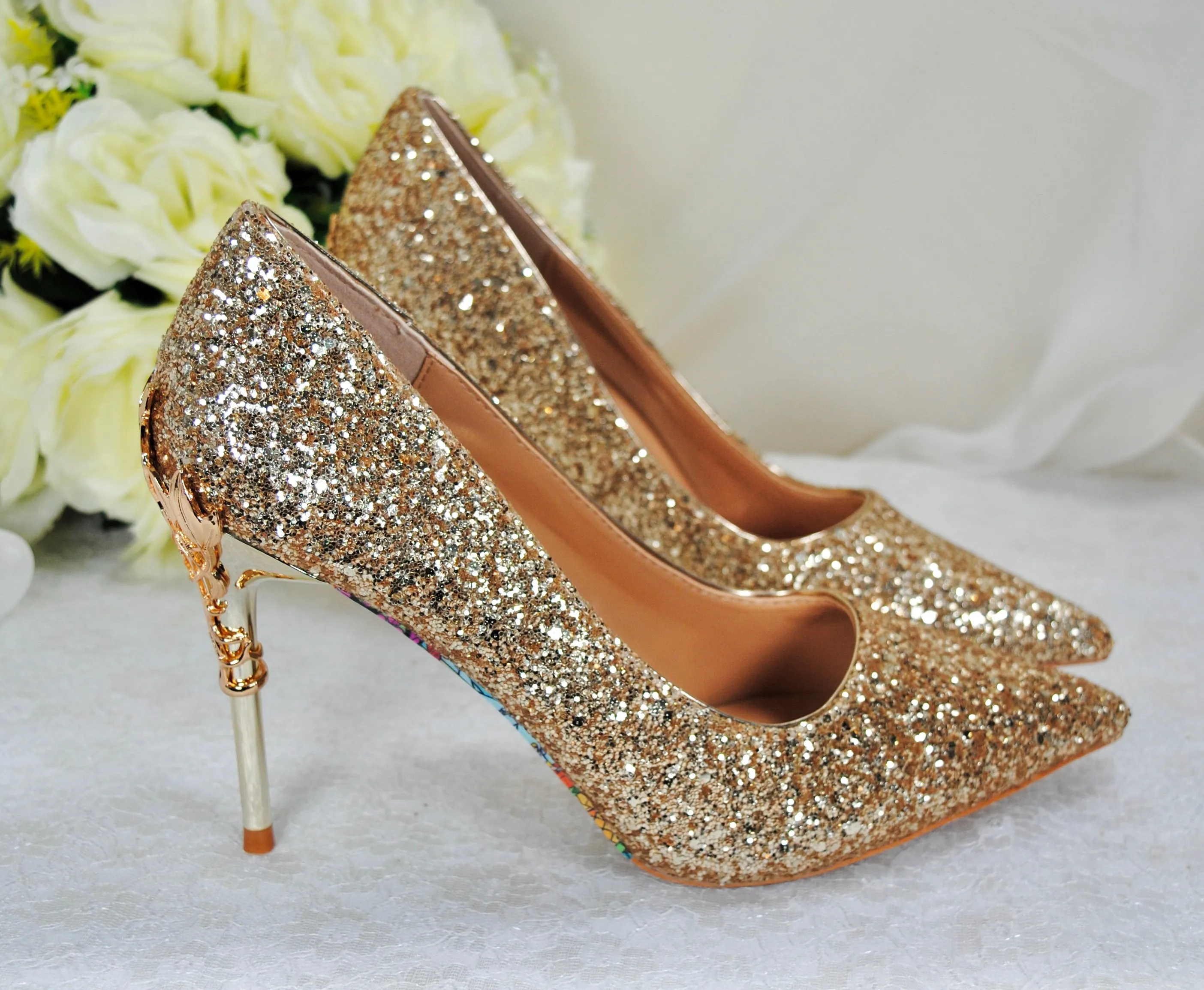 Gold Glitter Vine Heels Size UK4 / US6.5