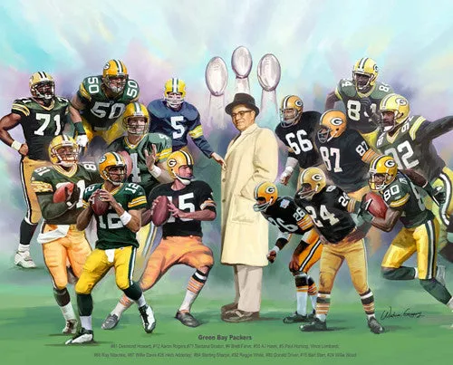 Green Bay Packers "15 Legends" Art Collage Poster by Wishum Gregory