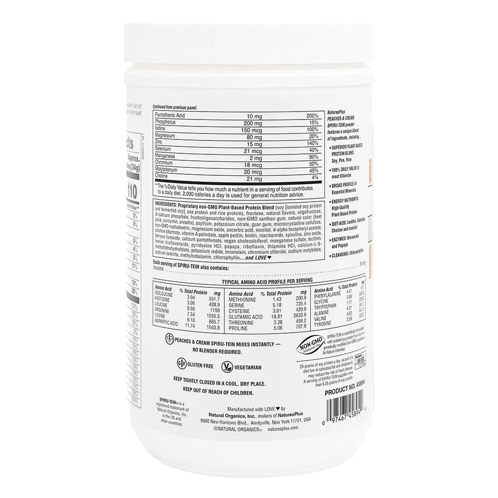 Nature's Plus Spiru-Tein Protein Peaches & Cream 1.1 lbs Powder