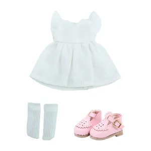 niannyyhouse 1/12 BJD Doll Clothes White Dress Shoes Socks OB11 4.3in Action Figures Doll Dressup