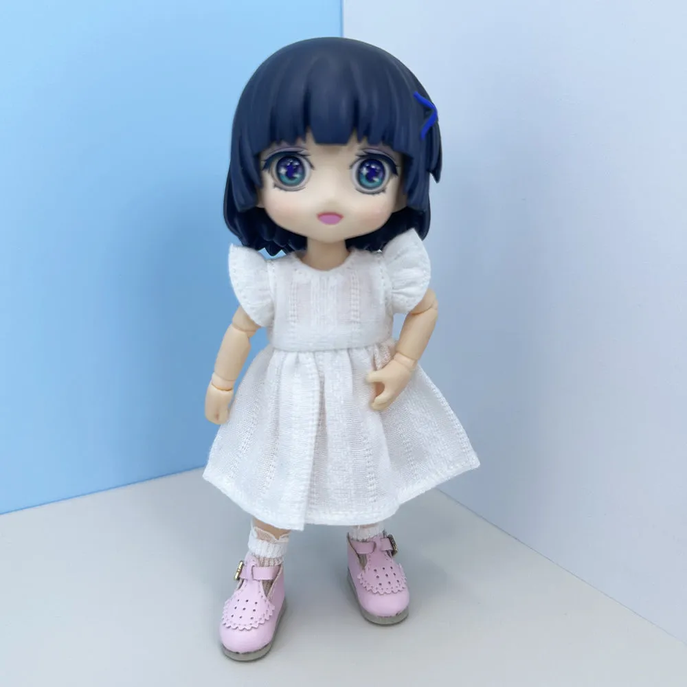 niannyyhouse 1/12 BJD Doll Clothes White Dress Shoes Socks OB11 4.3in Action Figures Doll Dressup