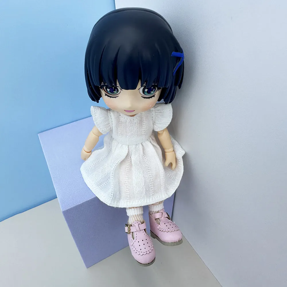niannyyhouse 1/12 BJD Doll Clothes White Dress Shoes Socks OB11 4.3in Action Figures Doll Dressup