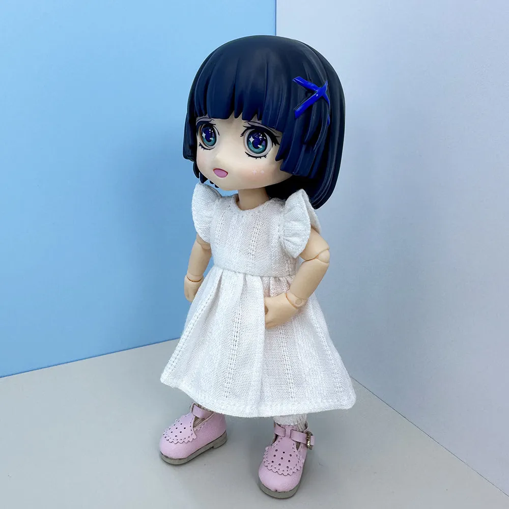 niannyyhouse 1/12 BJD Doll Clothes White Dress Shoes Socks OB11 4.3in Action Figures Doll Dressup