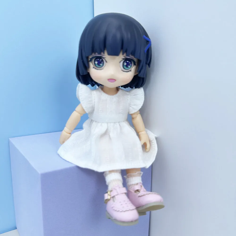 niannyyhouse 1/12 BJD Doll Clothes White Dress Shoes Socks OB11 4.3in Action Figures Doll Dressup