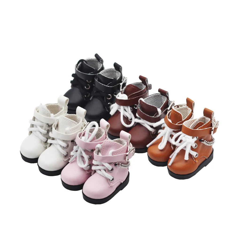 niannyyhouse 15cm Plush Doll Chain Boots Leather Shoes Length 4.5cm 1/6BJD 6in Doll Accessories Dress Up