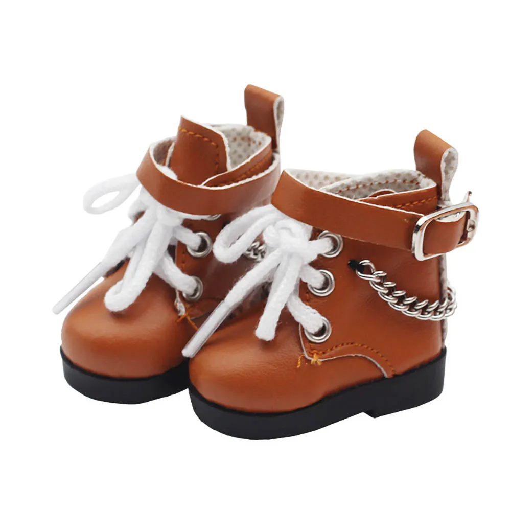 niannyyhouse 15cm Plush Doll Chain Boots Leather Shoes Length 4.5cm 1/6BJD 6in Doll Accessories Dress Up