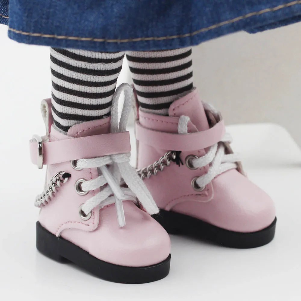 niannyyhouse 15cm Plush Doll Chain Boots Leather Shoes Length 4.5cm 1/6BJD 6in Doll Accessories Dress Up