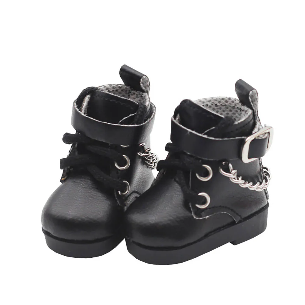 niannyyhouse 15cm Plush Doll Chain Boots Leather Shoes Length 4.5cm 1/6BJD 6in Doll Accessories Dress Up