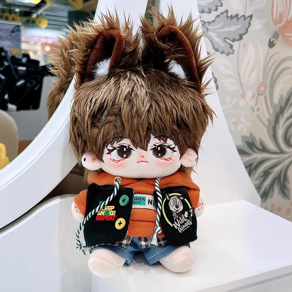 niannyyhouse 20cm Doll Clothes Orange Hoodie Jeans Vest Glasses Tall Shoes 8in Plush Doll Accessories Dress Up