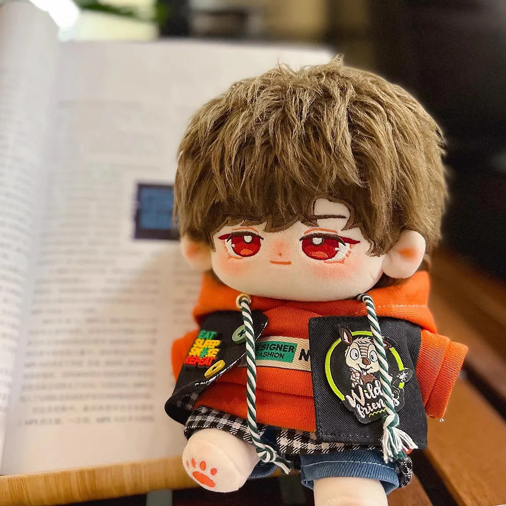 niannyyhouse 20cm Doll Clothes Orange Hoodie Jeans Vest Glasses Tall Shoes 8in Plush Doll Accessories Dress Up
