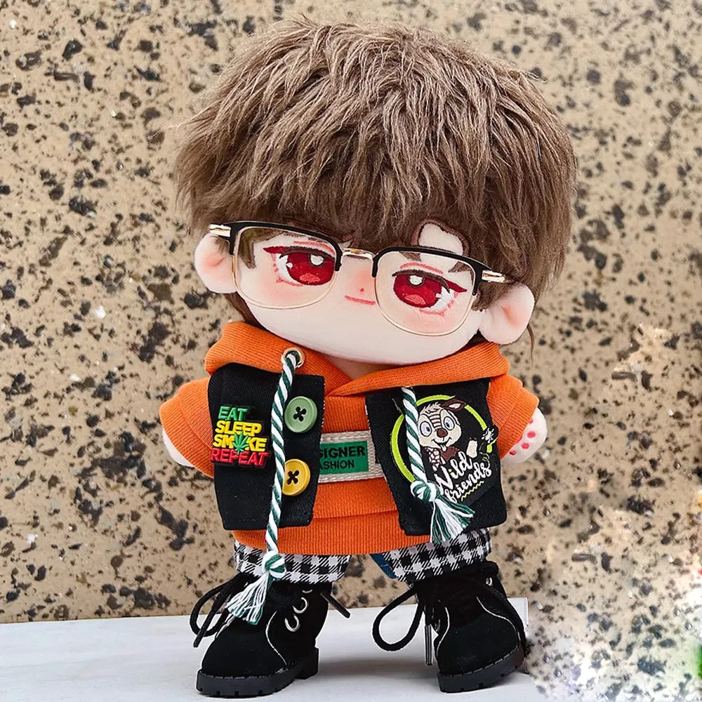 niannyyhouse 20cm Doll Clothes Orange Hoodie Jeans Vest Glasses Tall Shoes 8in Plush Doll Accessories Dress Up