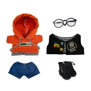 niannyyhouse 20cm Doll Clothes Orange Hoodie Jeans Vest Glasses Tall Shoes 8in Plush Doll Accessories Dress Up