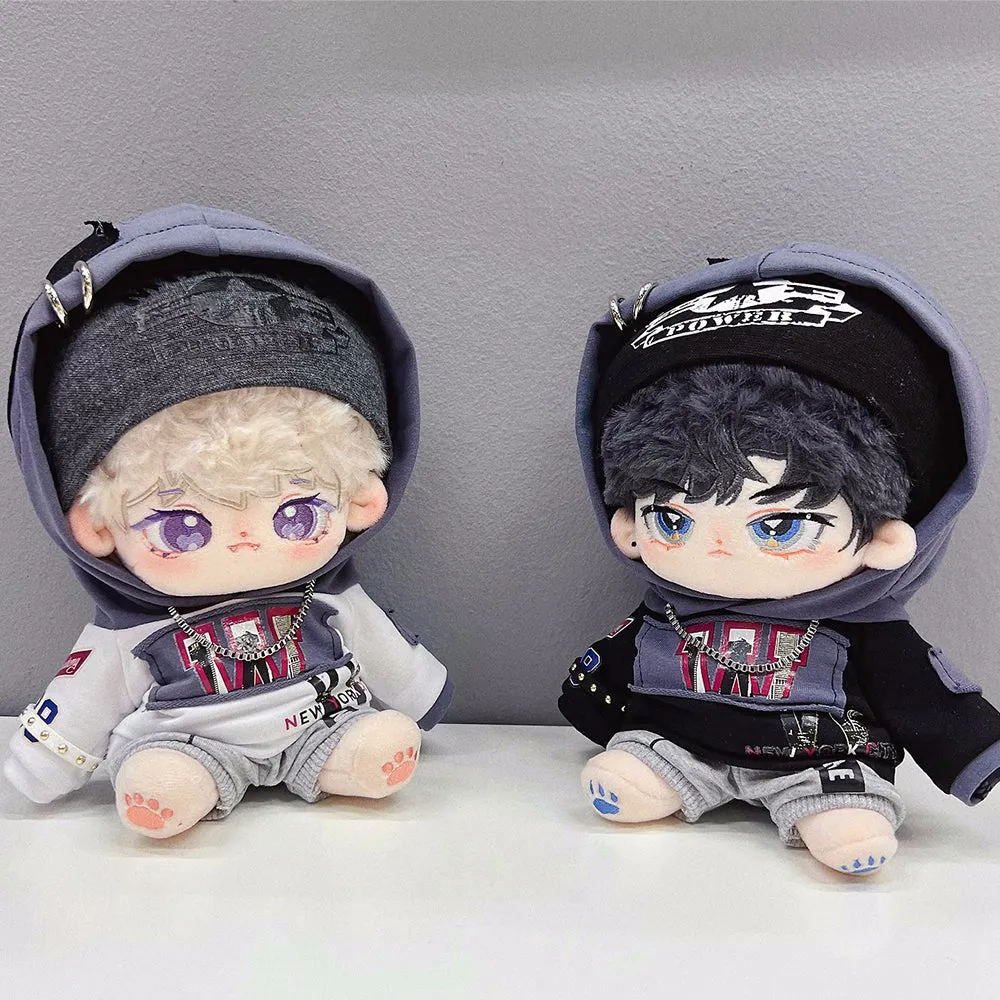 niannyyhouse 20cm Plush Doll Clothes Hat Color Blocking Hoodie Pants Glasses Shoes 8in Doll Dress Up