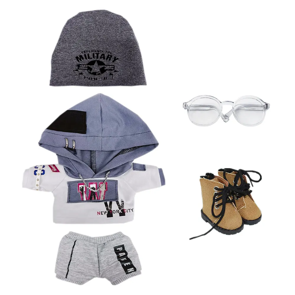 niannyyhouse 20cm Plush Doll Clothes Hat Color Blocking Hoodie Pants Glasses Shoes 8in Doll Dress Up