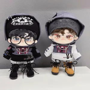 niannyyhouse 20cm Plush Doll Clothes Hat Color Blocking Hoodie Pants Glasses Shoes 8in Doll Dress Up