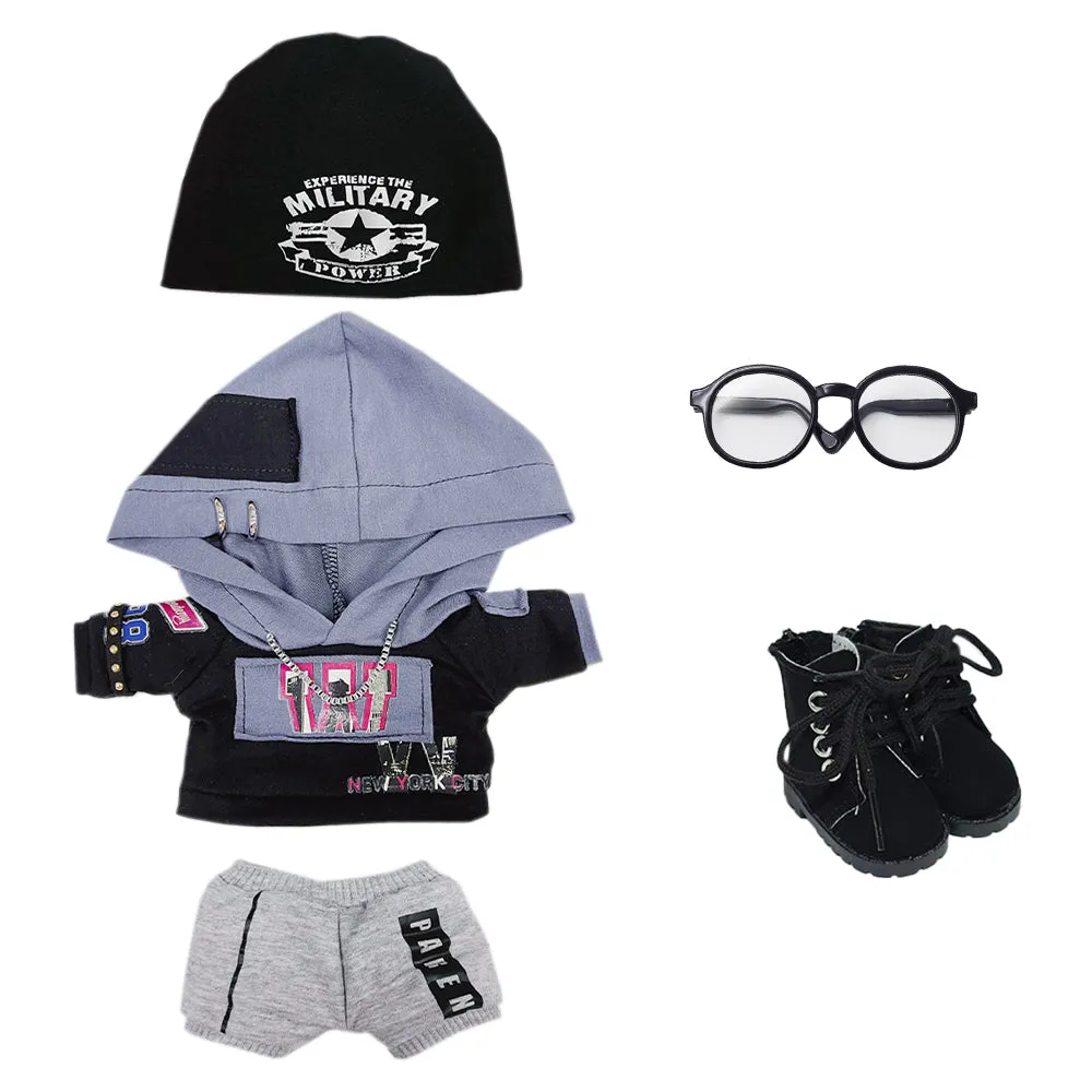 niannyyhouse 20cm Plush Doll Clothes Hat Color Blocking Hoodie Pants Glasses Shoes 8in Doll Dress Up