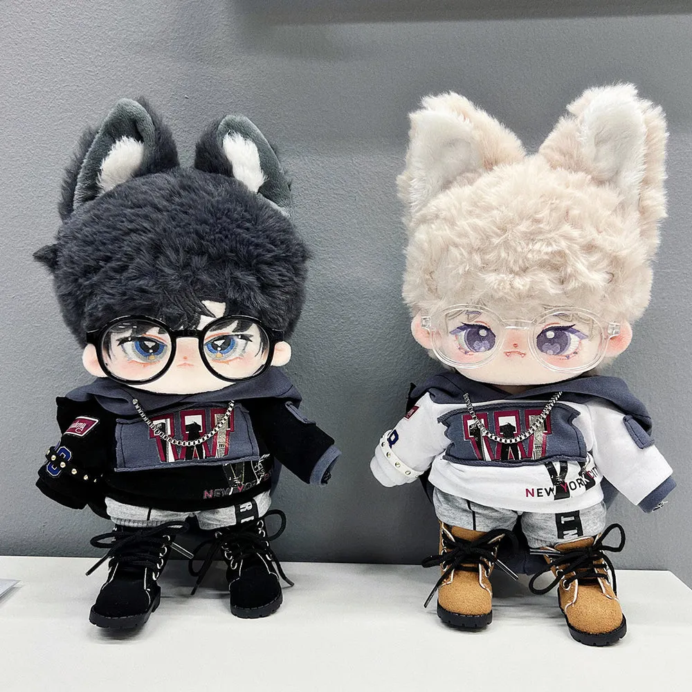 niannyyhouse 20cm Plush Doll Clothes Hat Color Blocking Hoodie Pants Glasses Shoes 8in Doll Dress Up