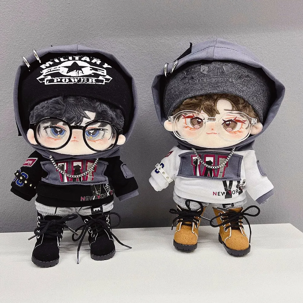 niannyyhouse 20cm Plush Doll Clothes Hat Color Blocking Hoodie Pants Glasses Shoes 8in Doll Dress Up