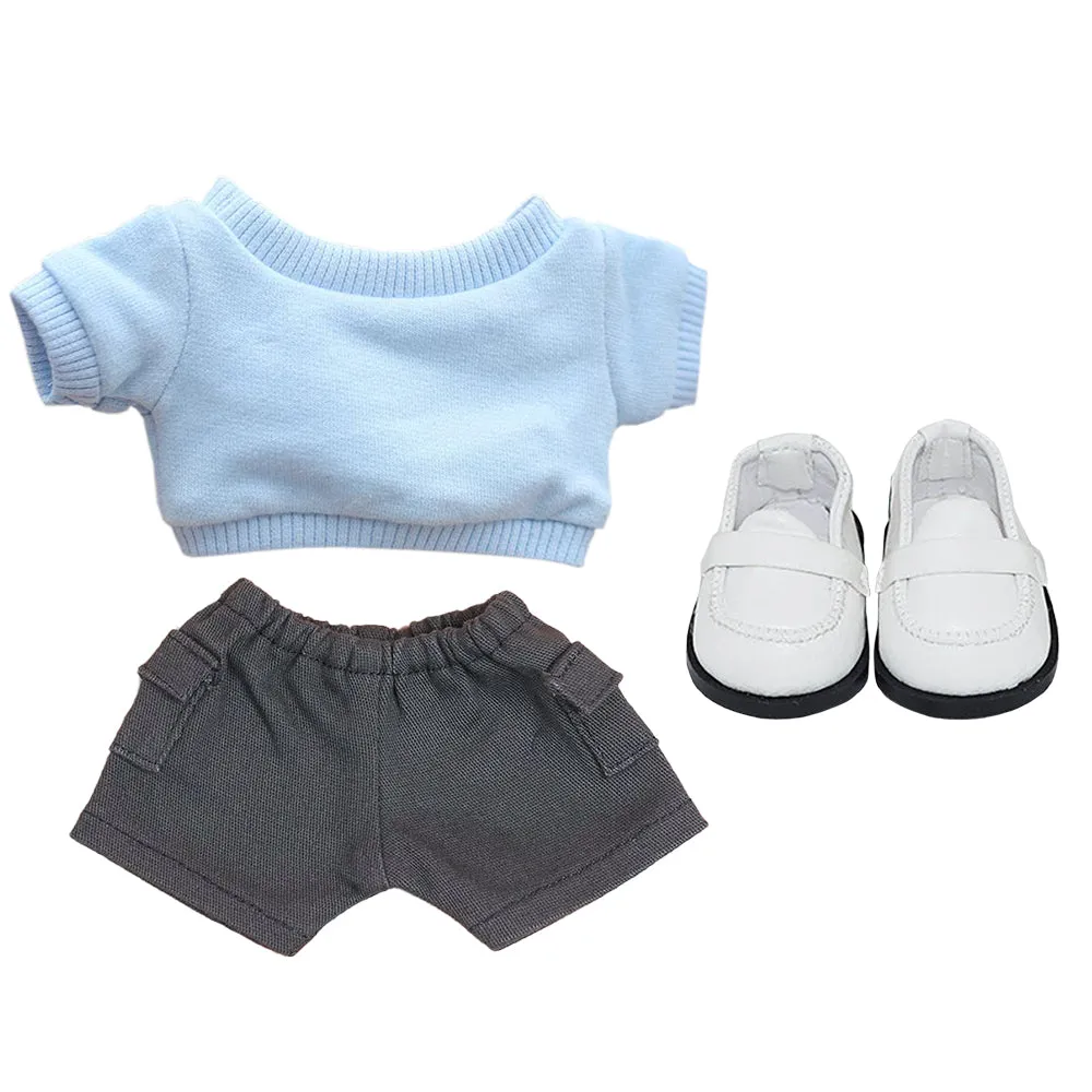niannyyhouse 20cm Plush Doll Clothes Sweatshirt Pocket Pants Leather Shoes 8in Doll Outfit Dress Up