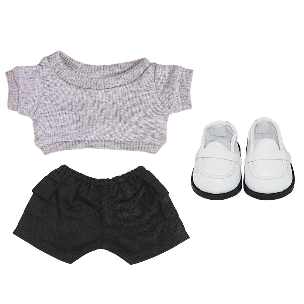 niannyyhouse 20cm Plush Doll Clothes Sweatshirt Pocket Pants Leather Shoes 8in Doll Outfit Dress Up