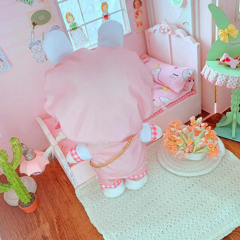 niannyyhouse Pink Rabbit 6-Piece Set Dress Up 8in（20cm）Humanoid Doll Stuffed Animals Clothes for Girls
