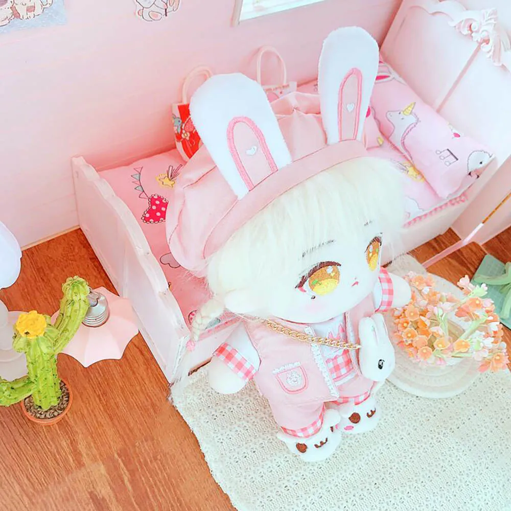 niannyyhouse Pink Rabbit 6-Piece Set Dress Up 8in（20cm）Humanoid Doll Stuffed Animals Clothes for Girls
