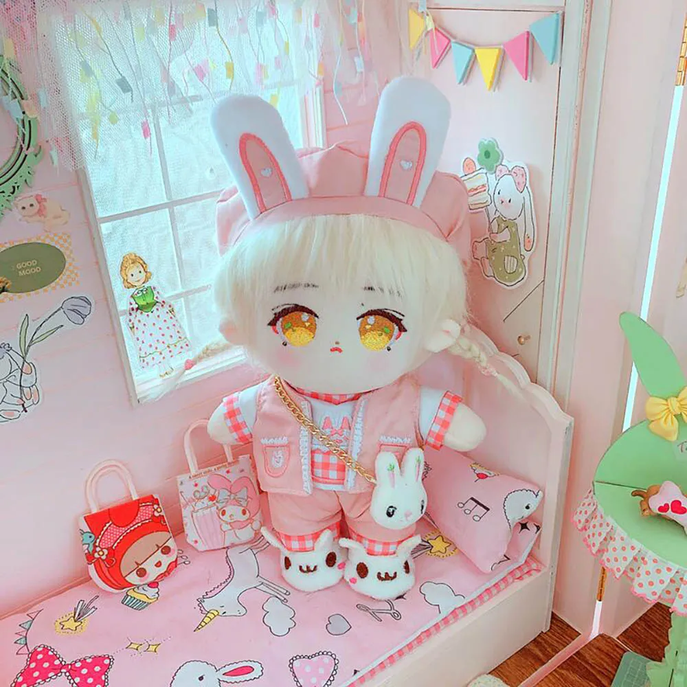 niannyyhouse Pink Rabbit 6-Piece Set Dress Up 8in（20cm）Humanoid Doll Stuffed Animals Clothes for Girls