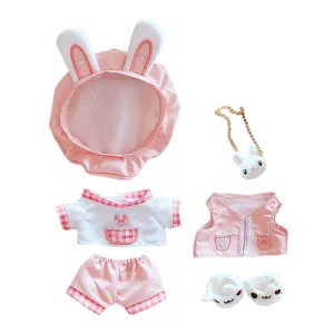 niannyyhouse Pink Rabbit 6-Piece Set Dress Up 8in（20cm）Humanoid Doll Stuffed Animals Clothes for Girls