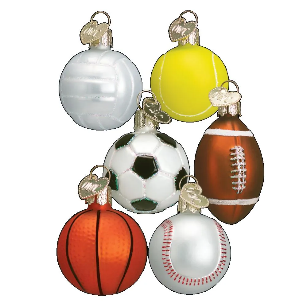 Old World Christmas 6 Assorted Mini Sport Balls Ornament