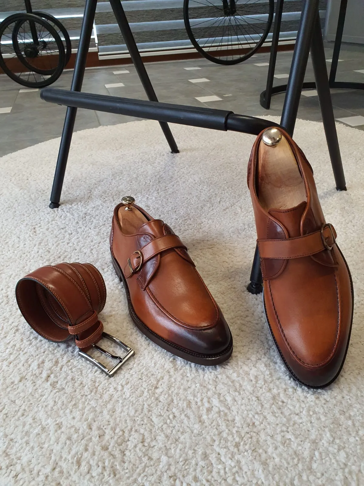 Ross Sardinelli Single Buckled Classic Tan Leather Shoes