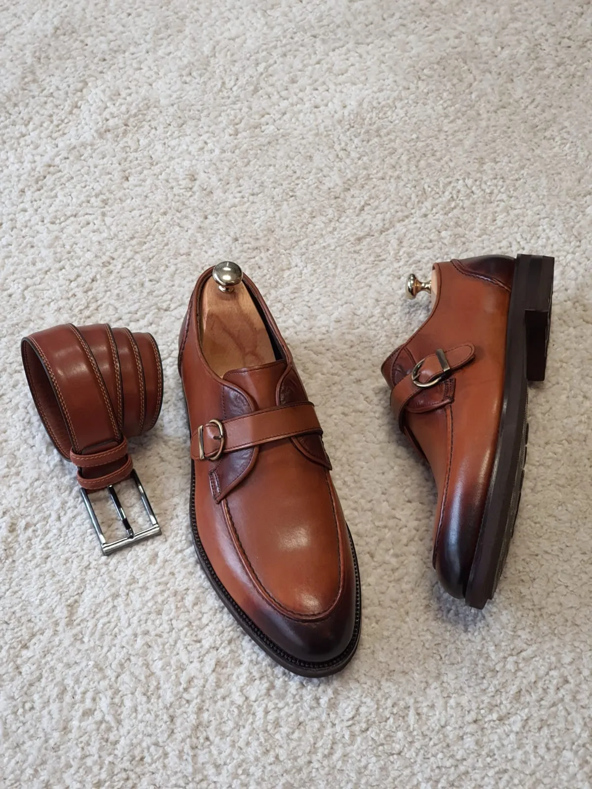 Ross Sardinelli Single Buckled Classic Tan Leather Shoes