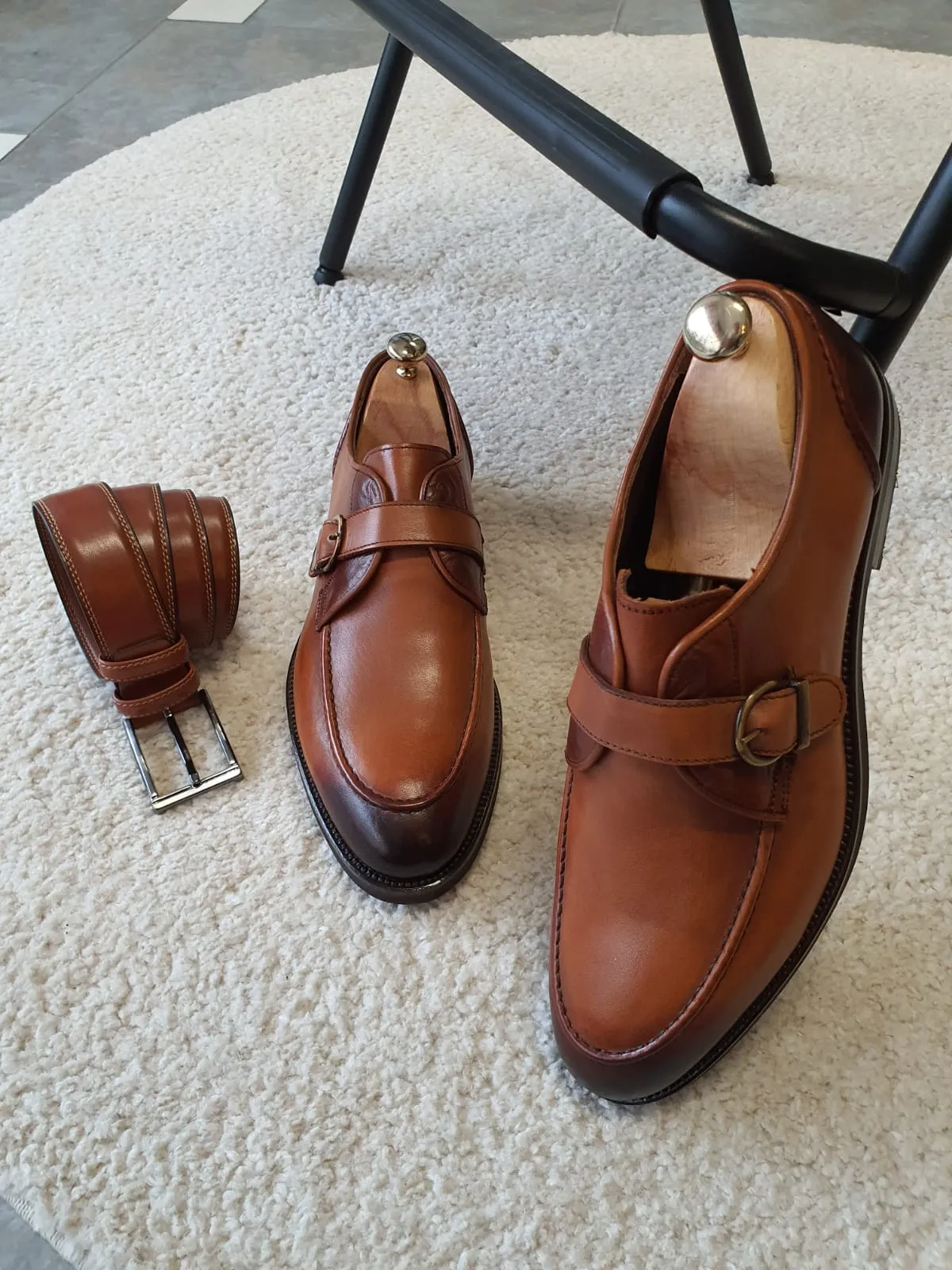 Ross Sardinelli Single Buckled Classic Tan Leather Shoes