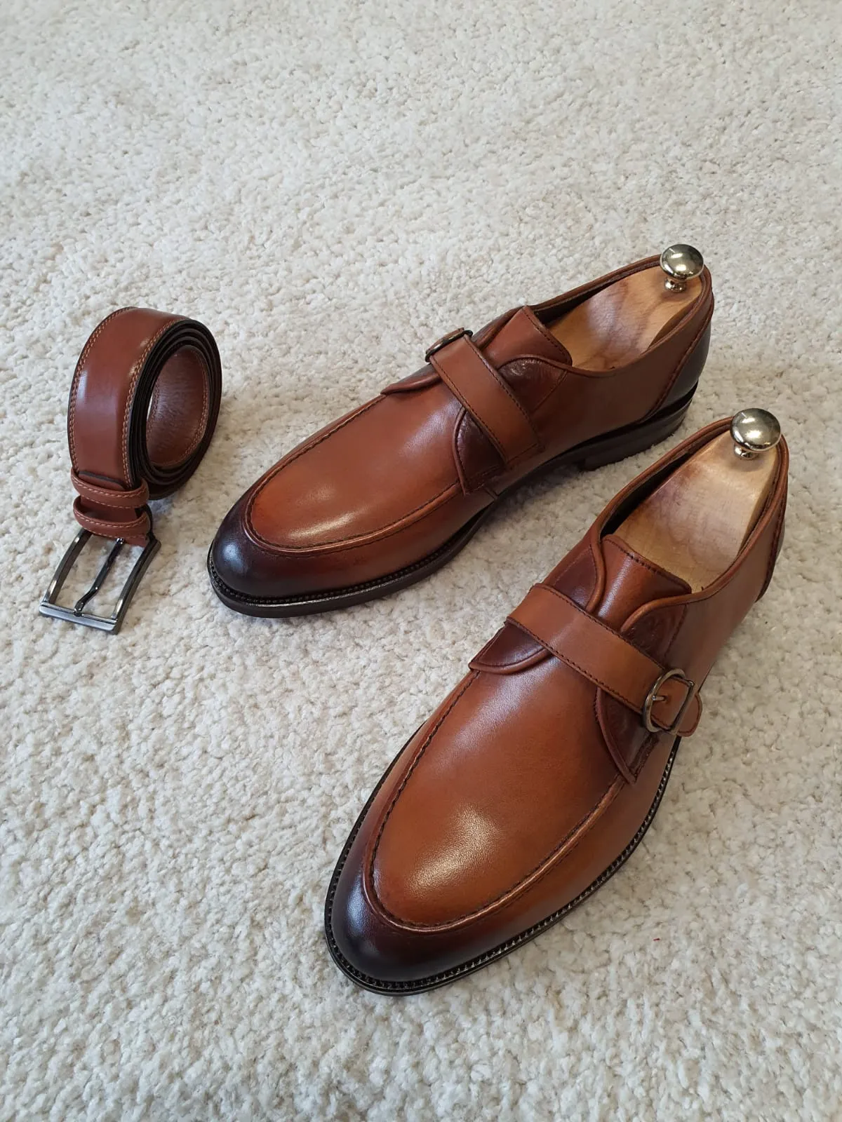 Ross Sardinelli Single Buckled Classic Tan Leather Shoes