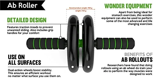 SILENCIO AB Exercise Roller Wheel, Abs Workout Equipment for Abdominal & Core Strength Training, Exercise Wheels for Home Gym Fitness, Ab Machine, AB Fitness Equipment with Knee Pad Accessories